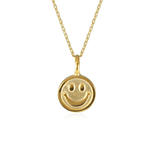 Smiley Face Coin Disc Necklace 18K Gold Dipped