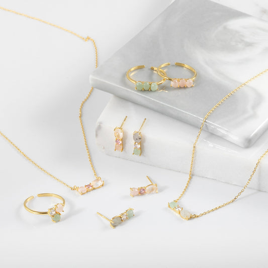 Opal Gemstone Green 3 Stud Earrings