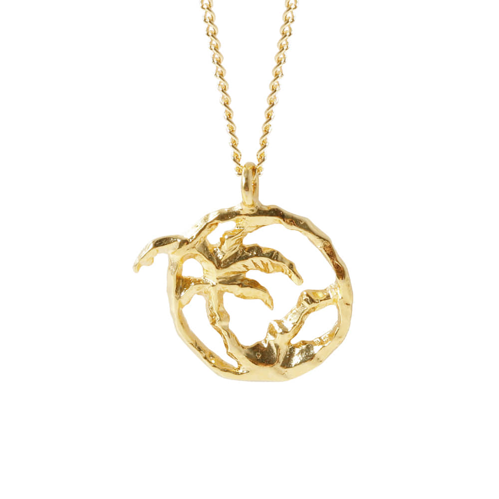 Palm Tree Cut Out Disc Pendant Necklace