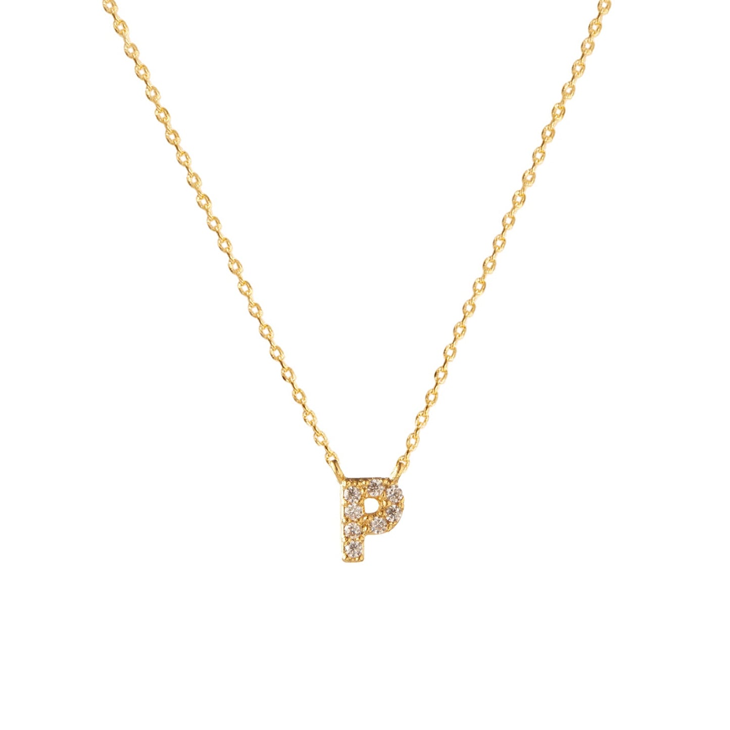 Tiny Initial Cubic Zirconia Pendant Necklace