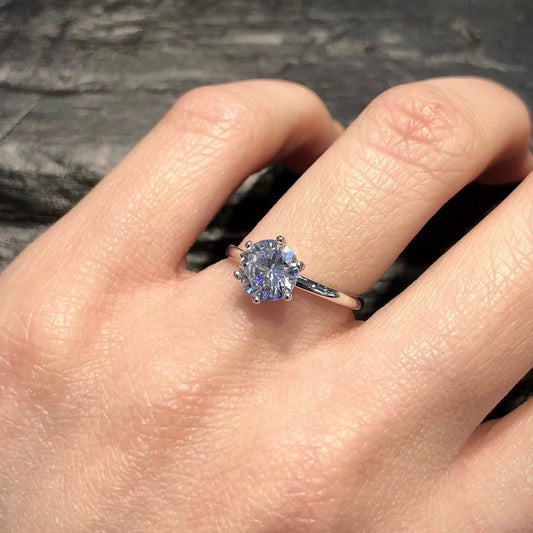 Solid 925 Silver Ring 6.5mm Cubic Zirconia