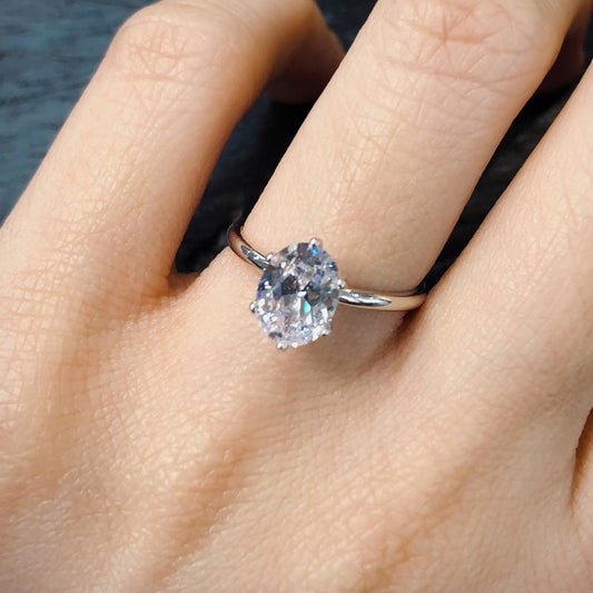 Oval Diamond Cut CZ 925 Silver Band Ring