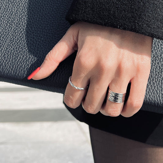 Twisted Lines 925 Silver Ring Thin