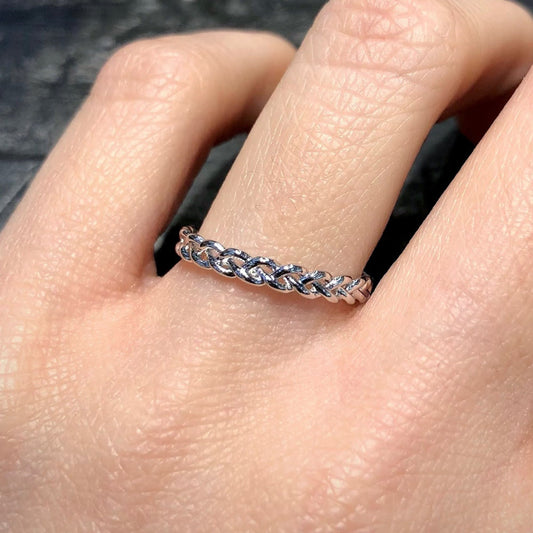 Twist Chain 925 Silver Band Ring Thin
