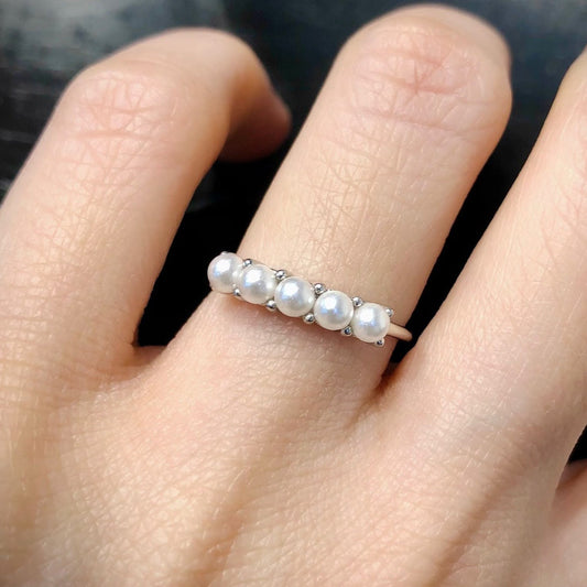 Five Freshwater Pearl Ball Bar Ring