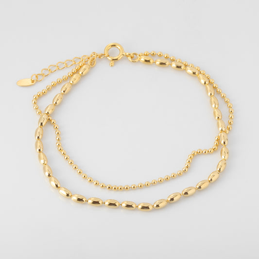 Oval Rice Bead Ball 2 Chain Set Bracelet