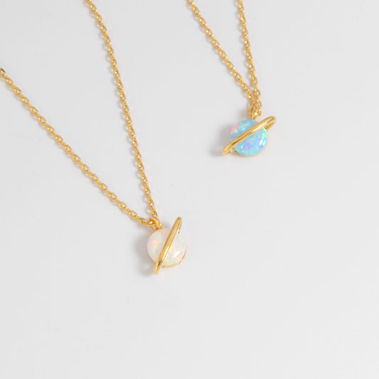 Tiny Opal Stone Necklace Planet Universe