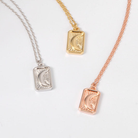 Crescent Moon Square Pendant Necklace