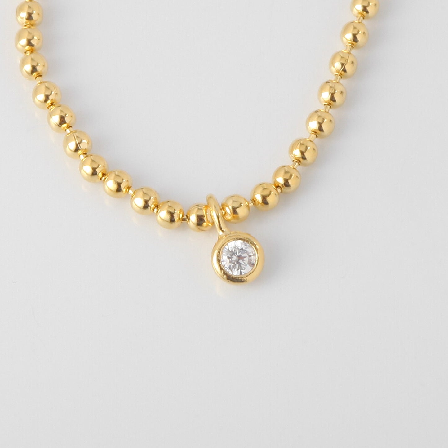 Tiny Dot Ball Chain CZ Bezel Charm Necklace