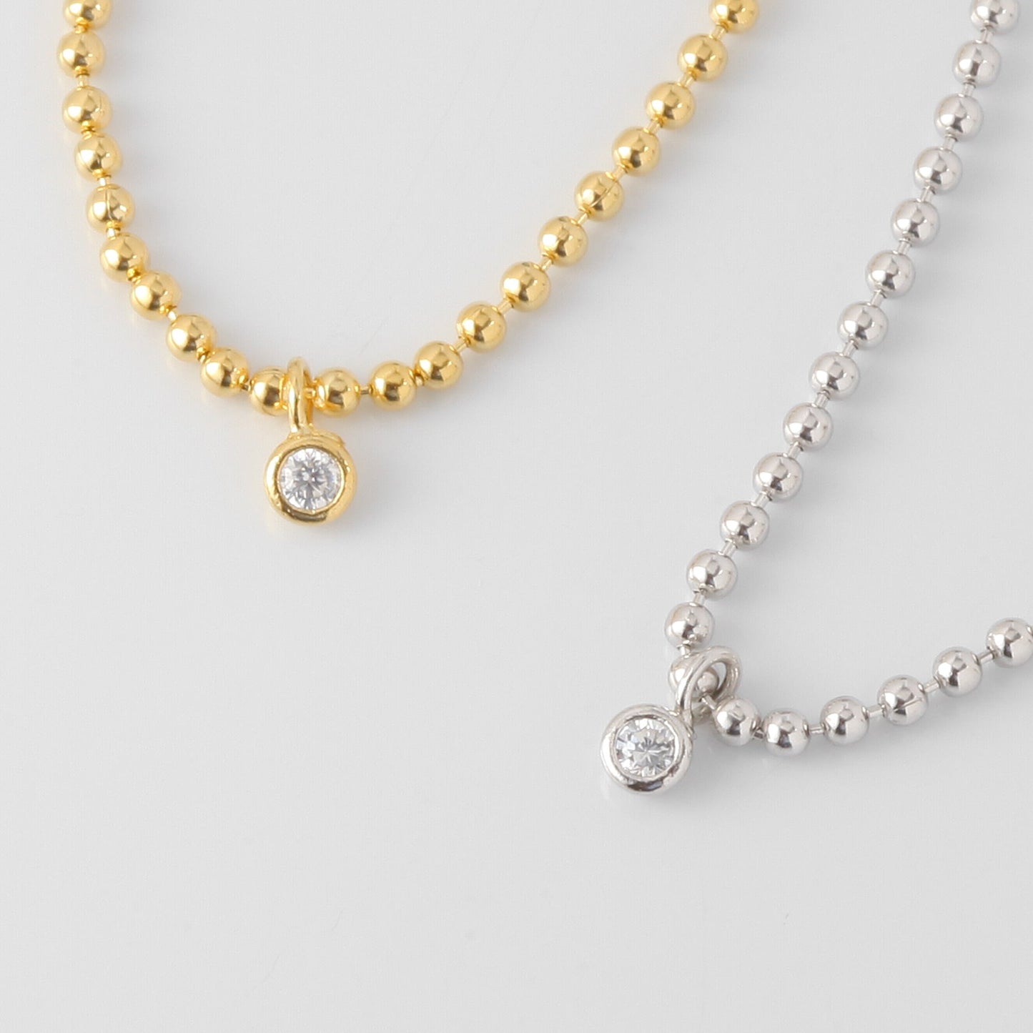 Tiny Dot Ball Chain CZ Bezel Charm Necklace