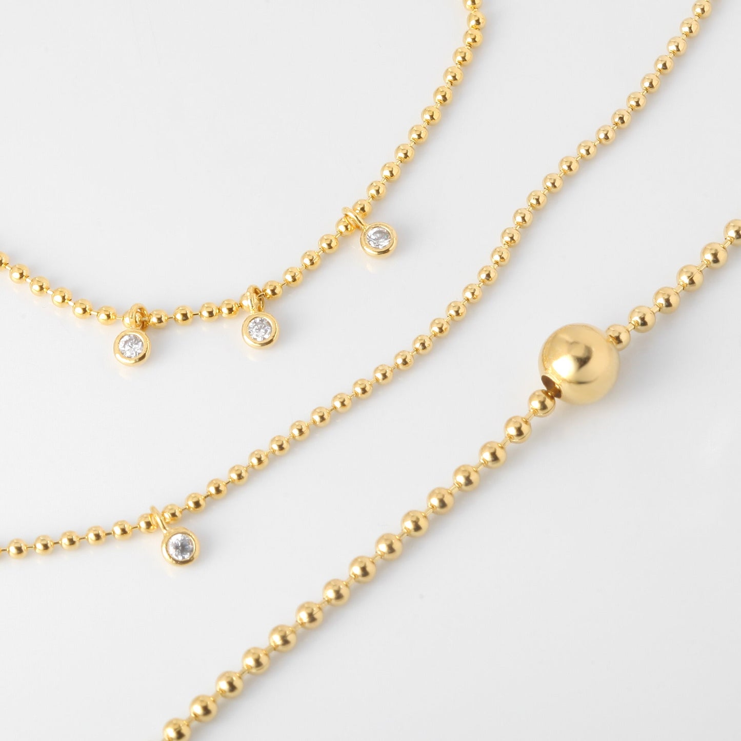 Tiny Dot Ball Chain CZ Bezel Charm Necklace