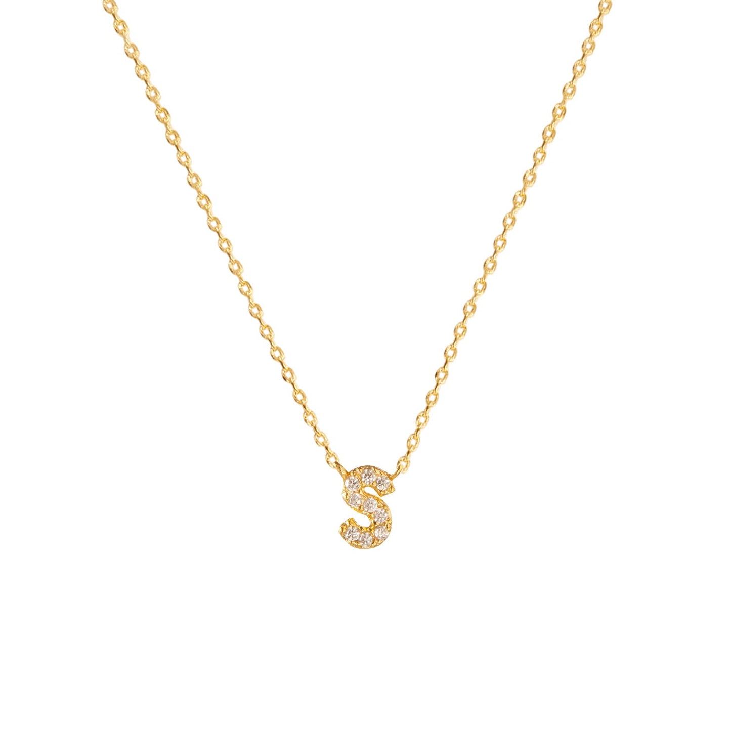 Tiny Initial Cubic Zirconia Pendant Necklace