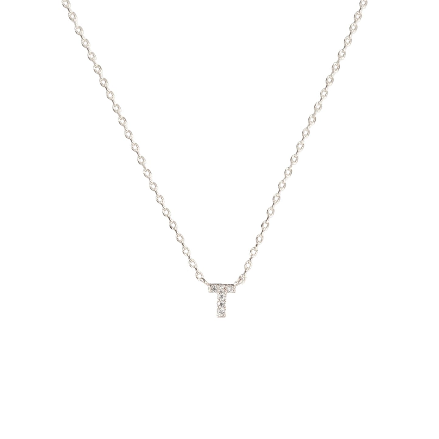 Tiny Initial Cubic Zirconia Pendant Necklace
