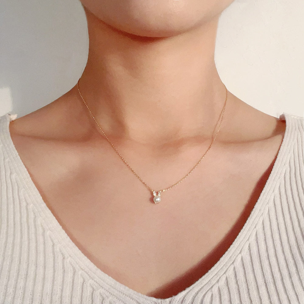 Freshwater Pearl Cubic Zirconia Ears Necklace