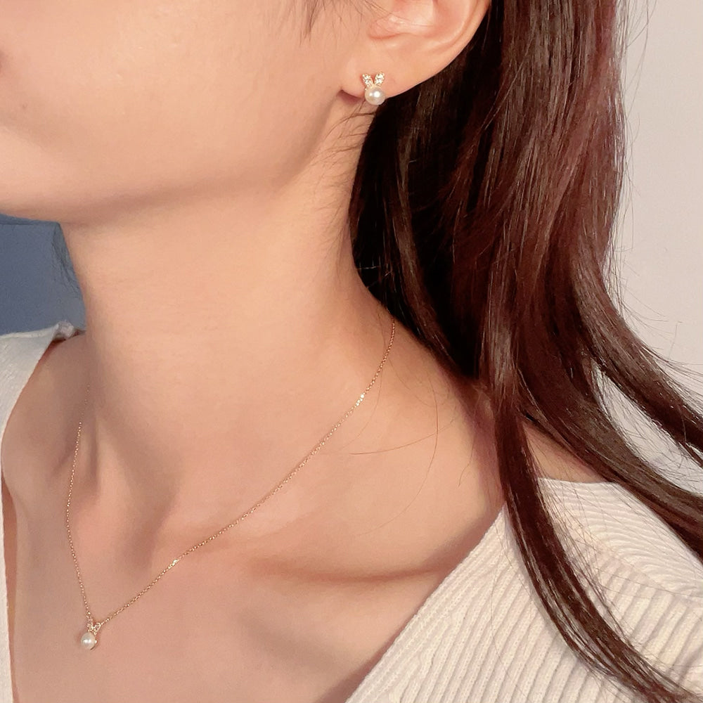 Freshwater Pearl Cubic Zirconia Ears Necklace