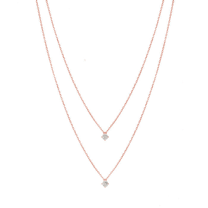 2 Chain Layered Set CZ Charm 925 Necklace