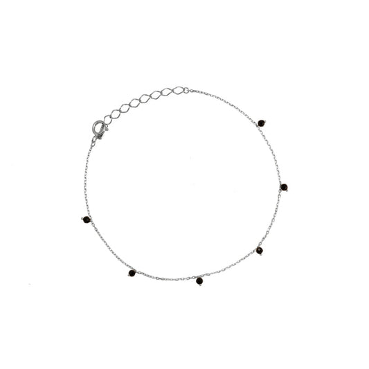Single Mini Black Spinel Stone Station 925 Bracelet