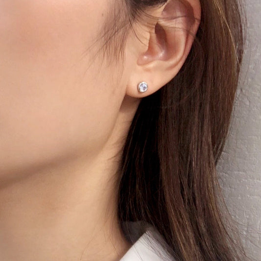 Bezel Cubic Zirconia 4mm Stud Earrings