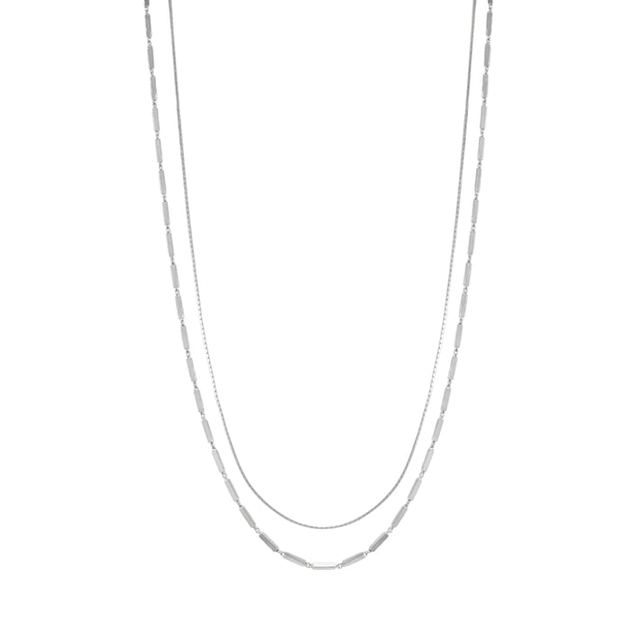 Layered Chain Set String Bar Solid 925 Silver Necklace