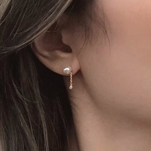 Pearl Ball Thread CZ Dangle Stud Earrings