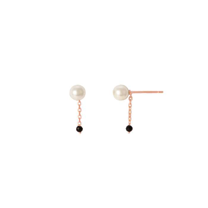 Pearl Ball Thread Black Stone Dangle Stud Earrings