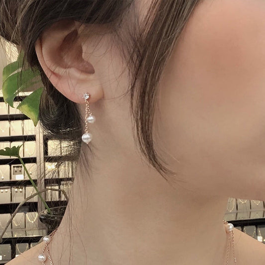 Double Pearl Ball Dangle Earrings