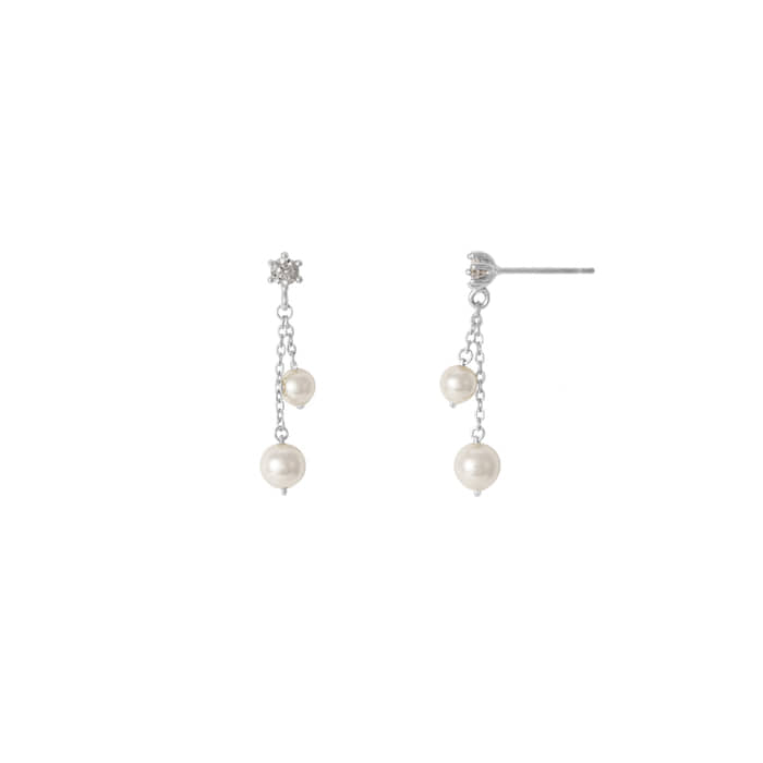 Double Pearl Ball Dangle Earrings