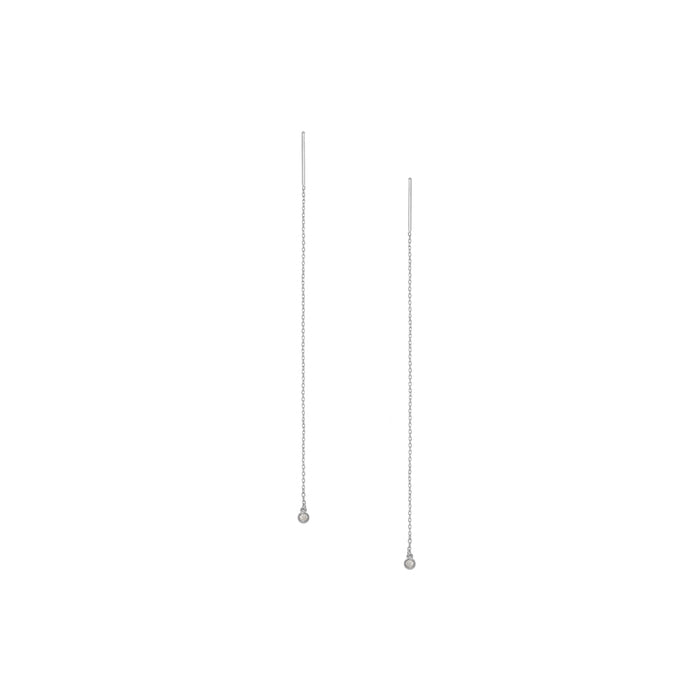 Long Thread Chain Bezel CZ Earrings