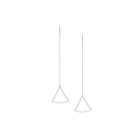 Thread Triangle Mini Pearl Chain Earrings