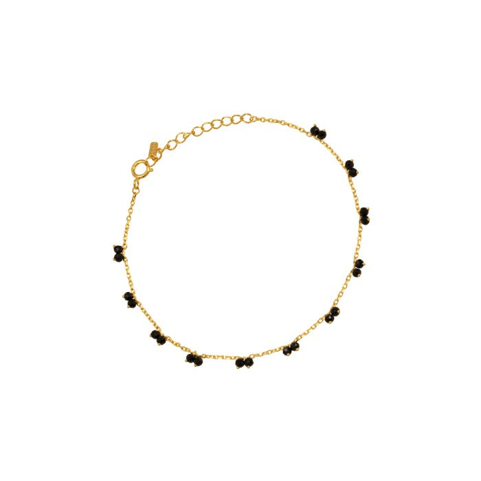 Double Mini Black Spinel Stone Station 925 Bracelet