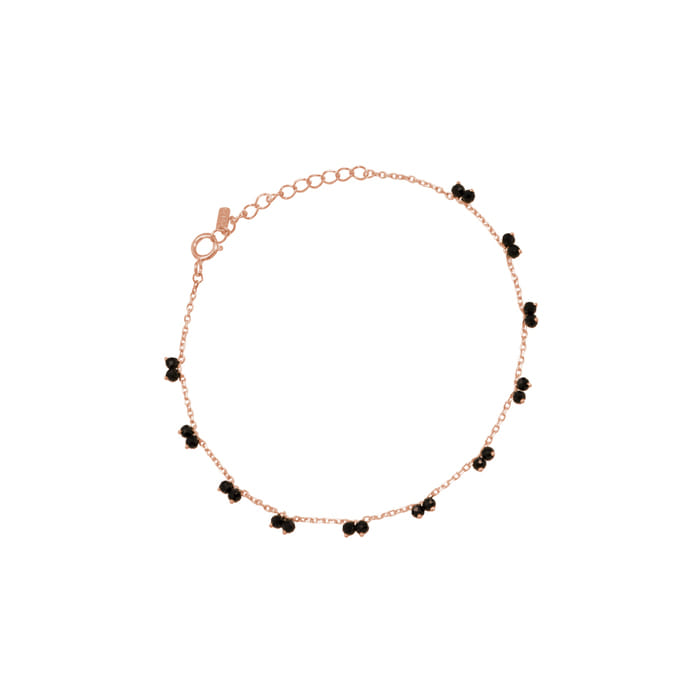Double Mini Black Spinel Stone Station 925 Bracelet