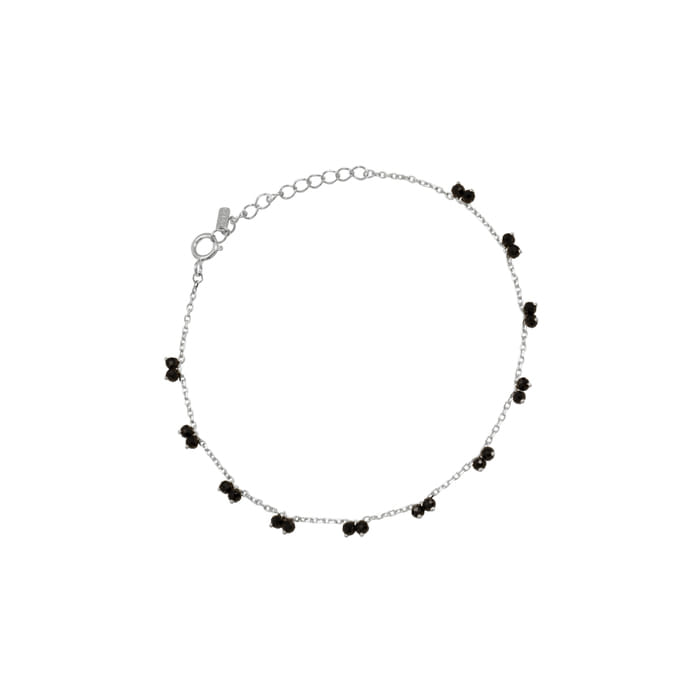 Double Mini Black Spinel Stone Station 925 Bracelet
