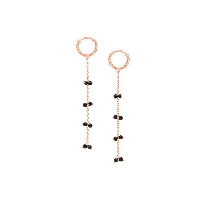Long Thread Black Spinel Stone Bead Chain Earrings