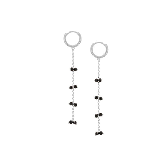 Long Thread Black Spinel Stone Bead Chain Earrings