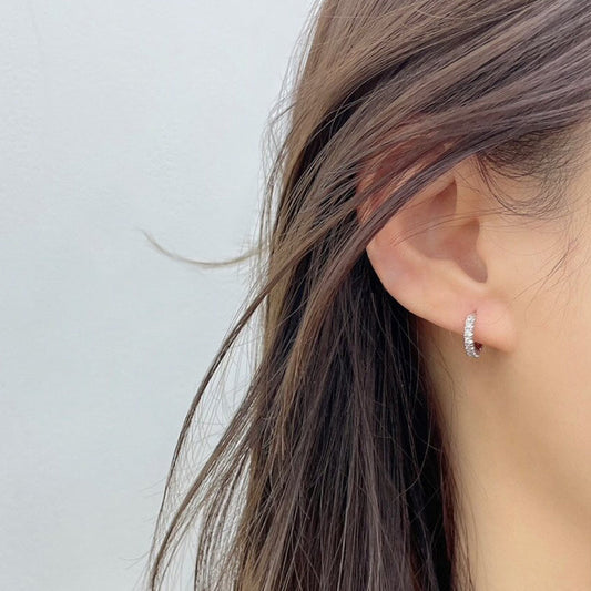 Cubic Zirconia 925 Silver Hoop Push back Earrings