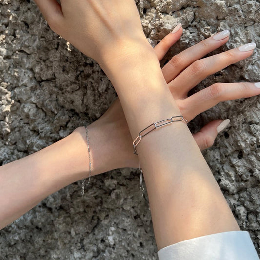 Paper Clip Chain 925 Silver Bracelet