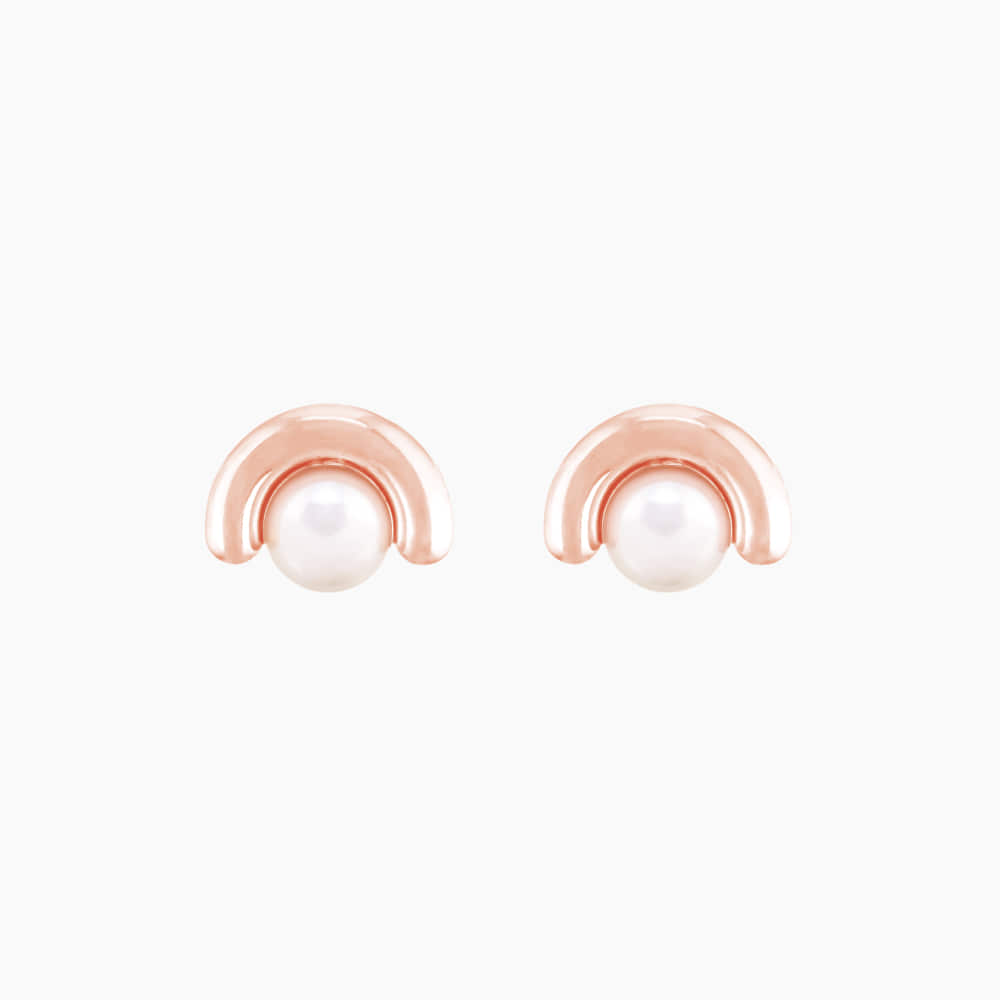 Half Circle Arch Pearl Ball Stud Earrings