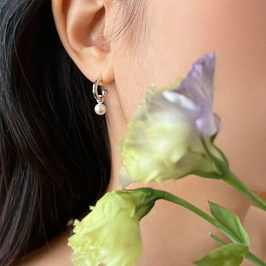 Bold Hoops Dangling Pearl Ball Earrings