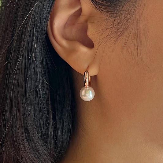 Bold Small Hoops Freshwater Pearl Earrings