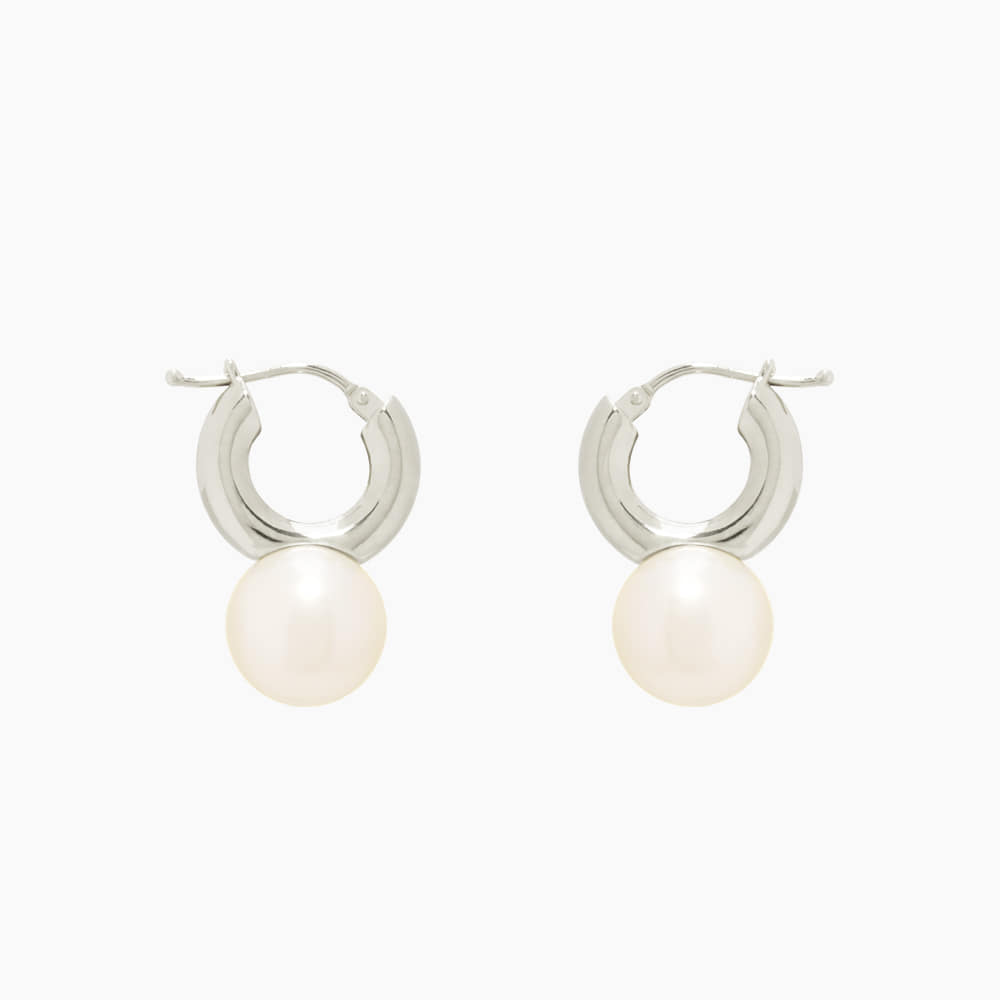 Bold Small Hoops Freshwater Pearl Earrings