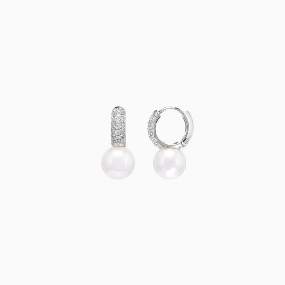 Bold CZ Hoops Freshwater Pearl Earrings