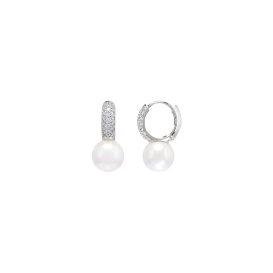 Bold CZ Hoops Freshwater Pearl Earrings