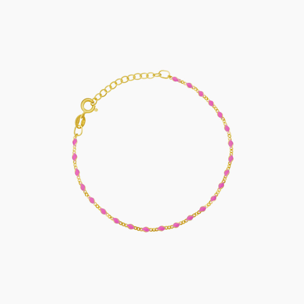 Color Enamel Bead Station Chain Bracelet Solid Silver