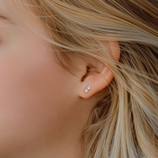 Tiny Double Cubic Zirconia Stud Earrings