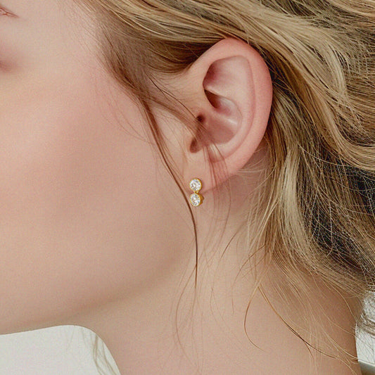 Double Cubic Zirconia Drop Earrings