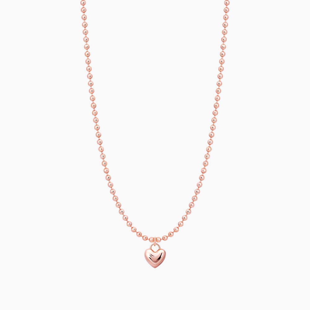 Puffed Heart Ball Chain Solid 925 Silver Necklace
