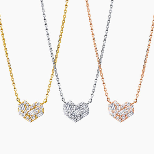 Geometric Heart Cubic Zirconia 925 Silver Necklace