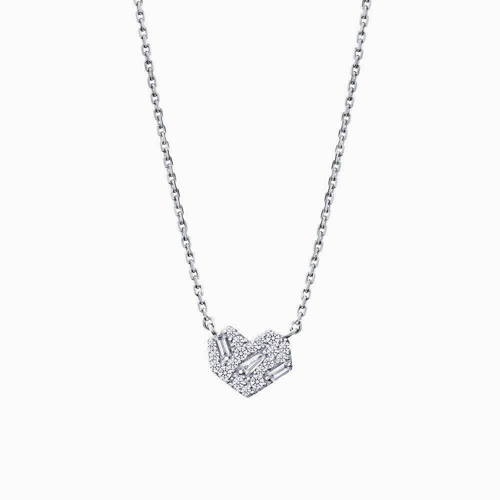 Geometric Heart Cubic Zirconia 925 Silver Necklace