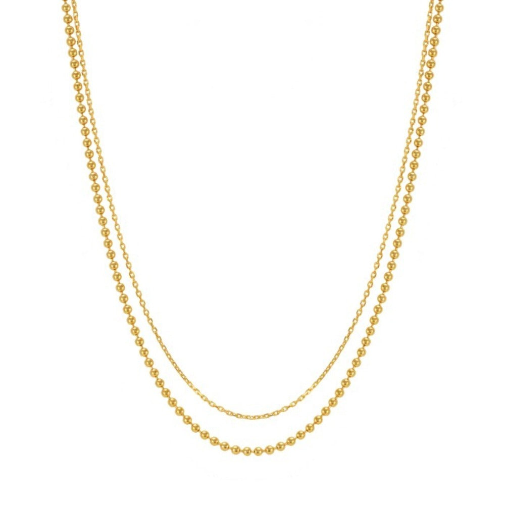 Tiny Dot Ball Layered Chain Solid Silver Necklace