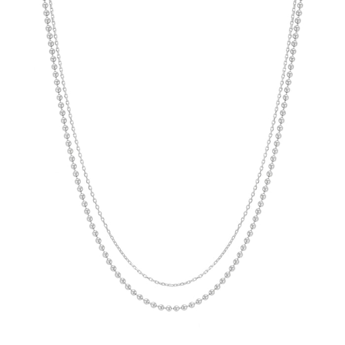 Tiny Dot Ball Layered Chain Solid Silver Necklace